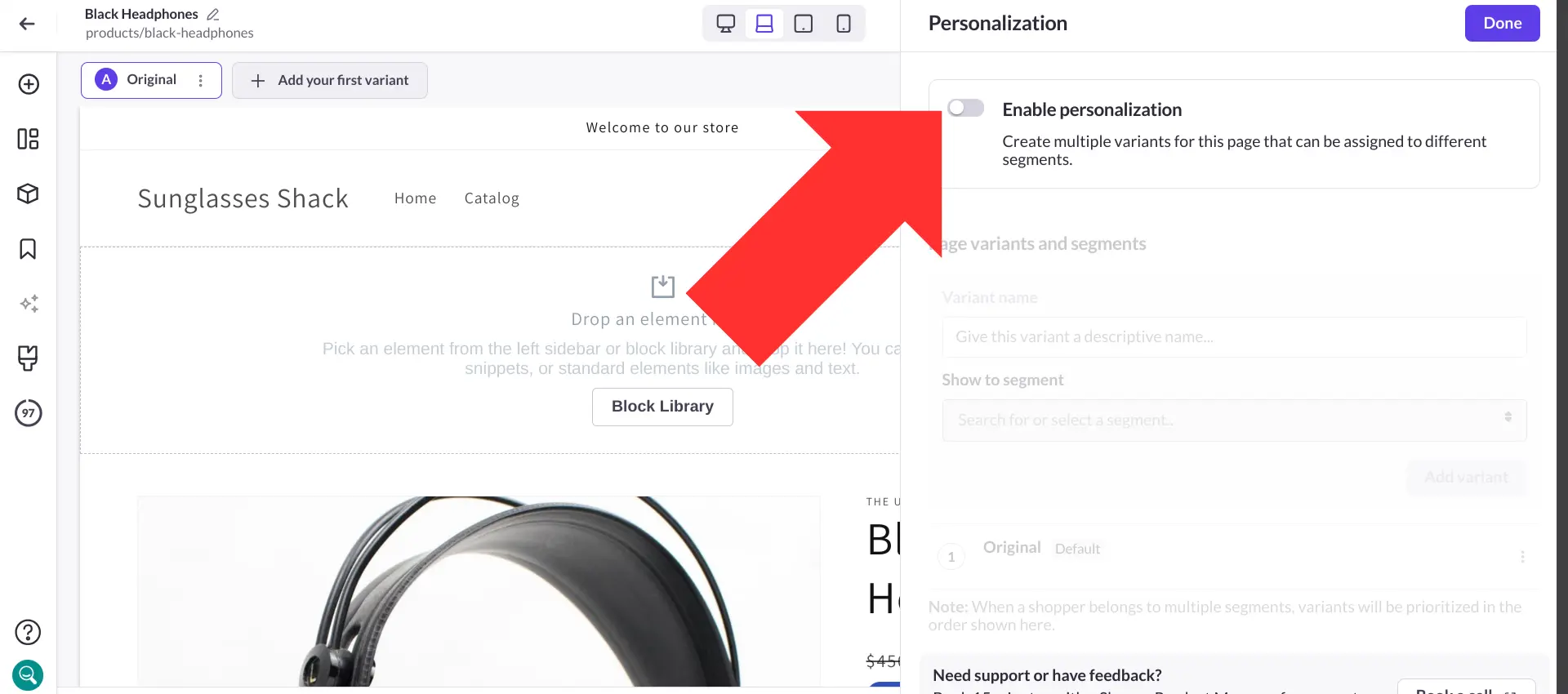 Toggle the “Enable personalization” option on.