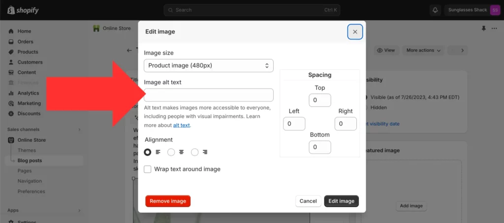 Add alt text to your image on Shopify.