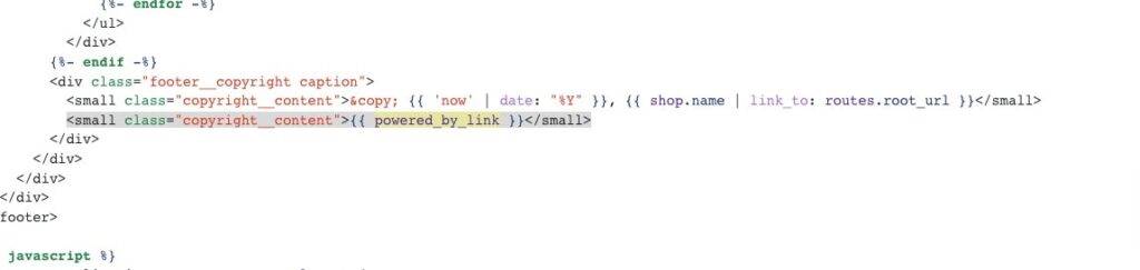 code to delete powered by link how to remove 'powered by shopify'