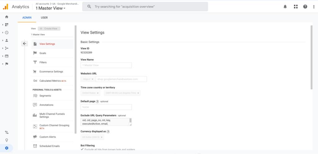 ga view settings add google analytics to shopify