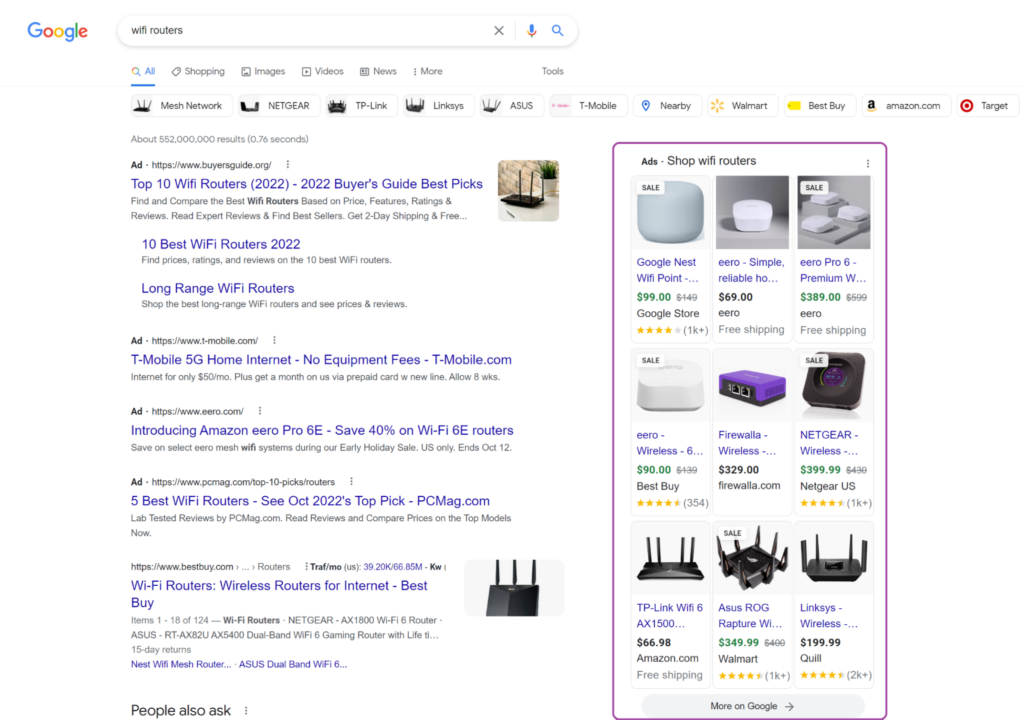 google search side results bigcommerce and google shopping