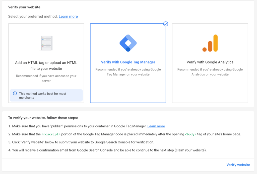 google tag manager verify bigcommerce and google shopping