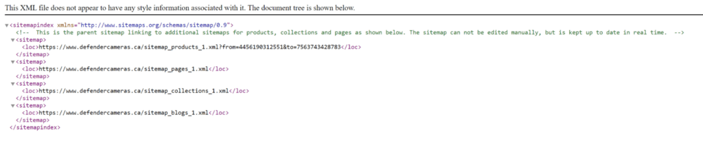 xml sitemap document tree shopify sitemap