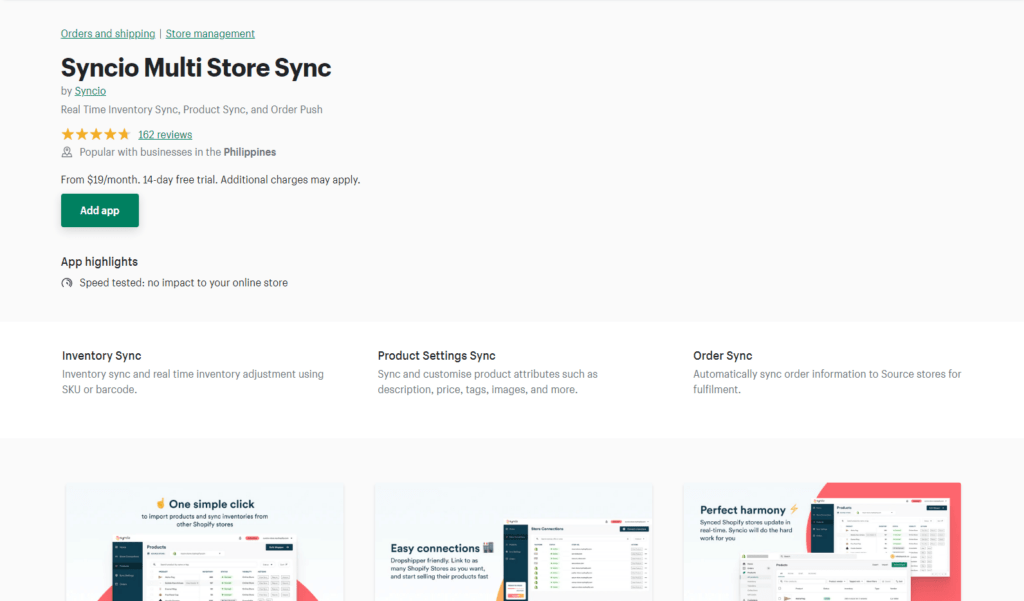 syncio app multiple shopify stores