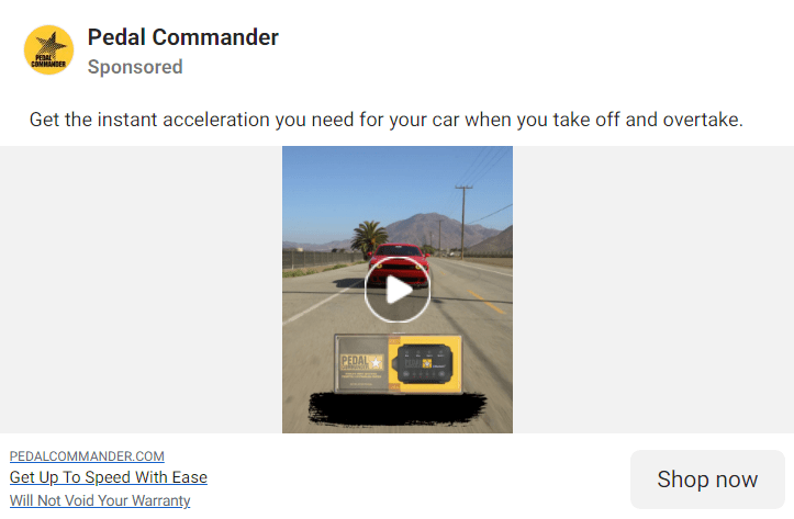 pedal commander ad facebook landing page