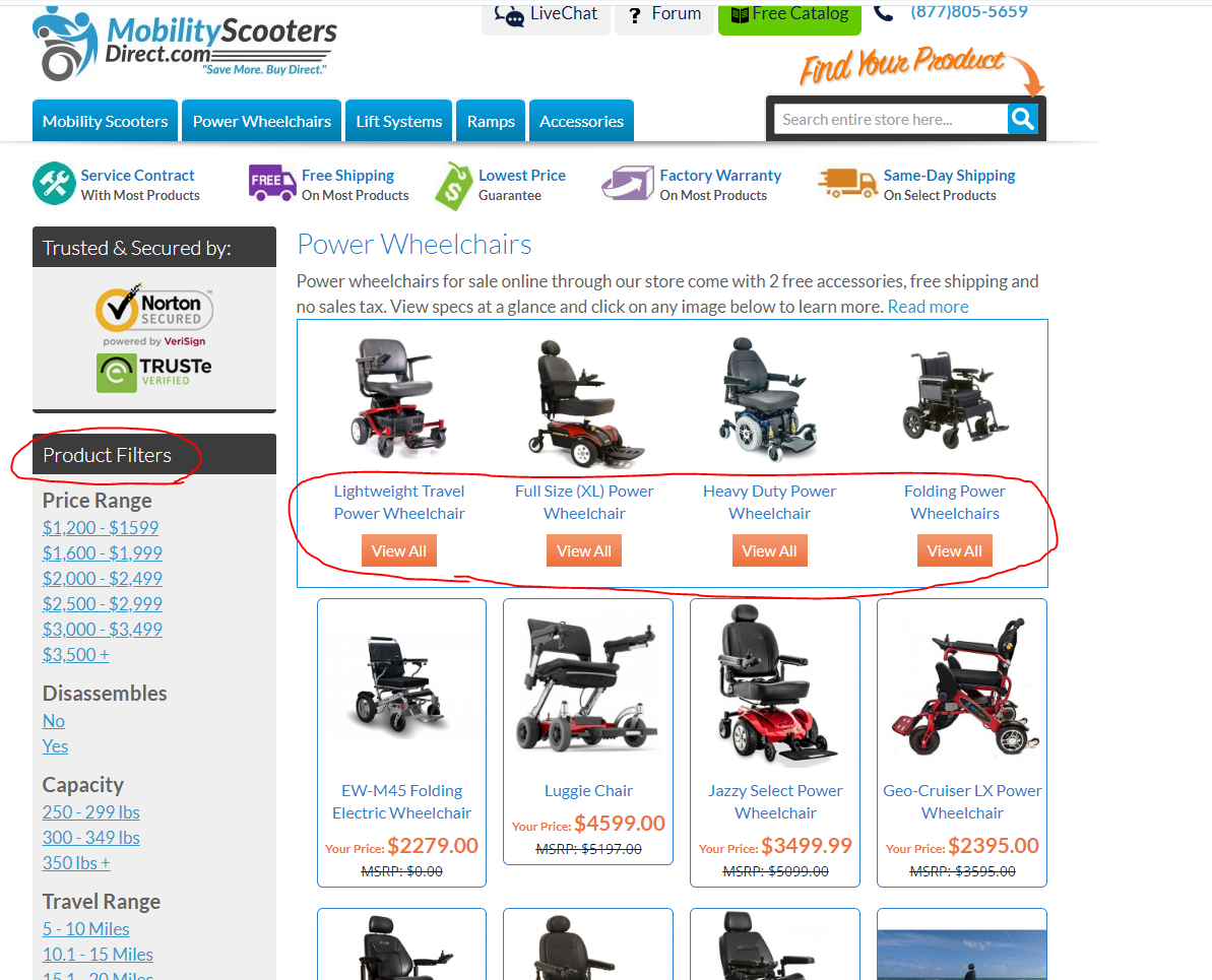 mobility scooters ecommerce category structure