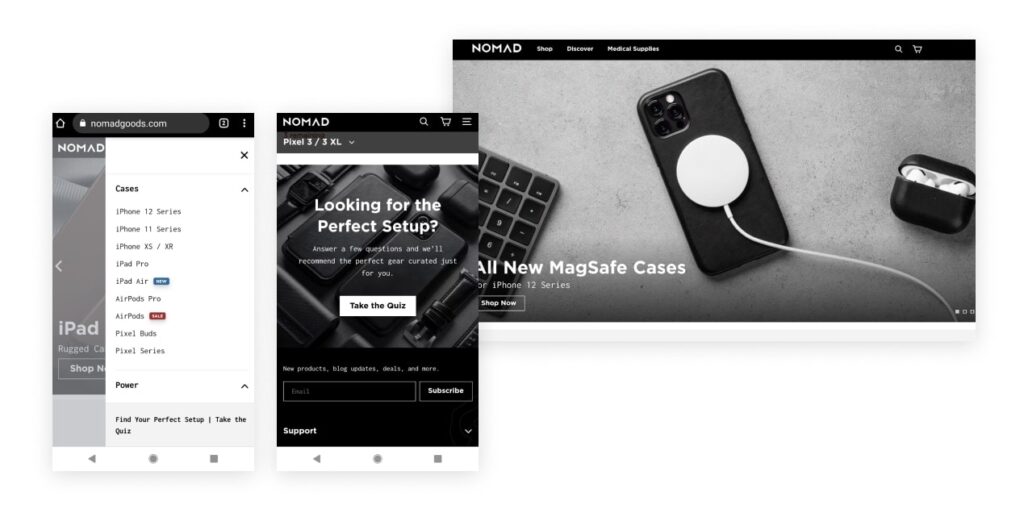 nomad goods mobile desktop headless shopify