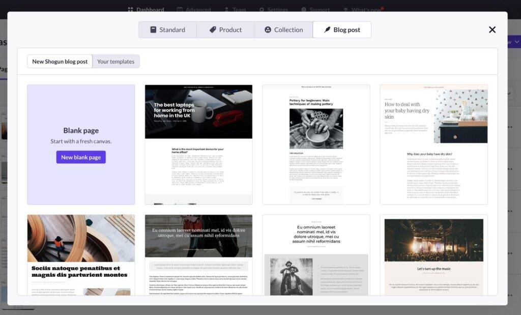 page builder blog templates shopify blog examples