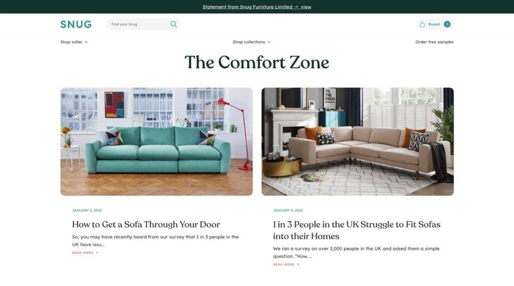 snug sofa comfort zone blog shopify blog examples