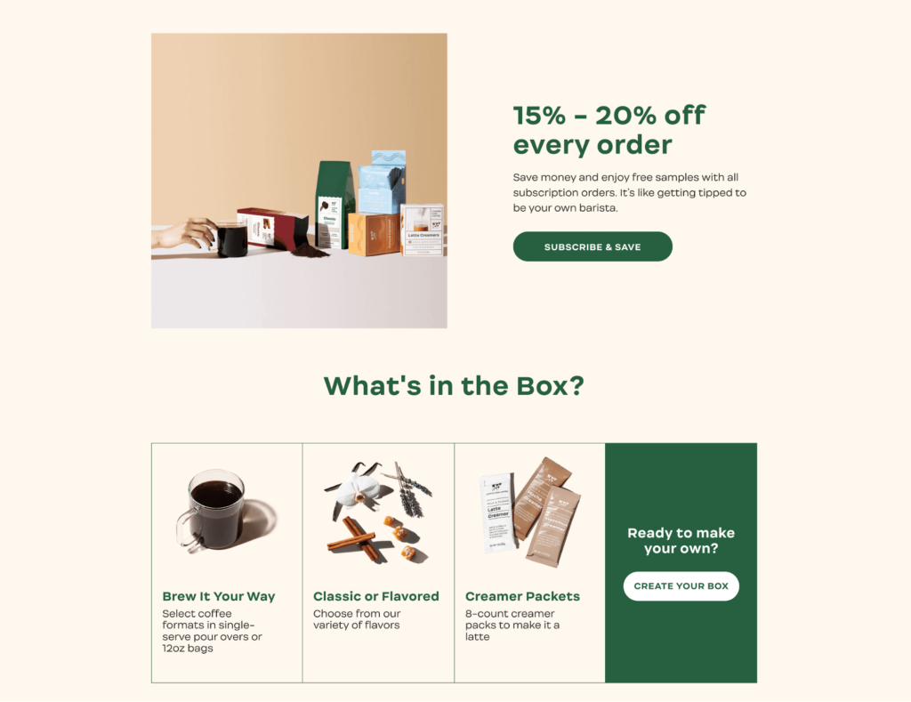 copper cow subscription savings landing pages in shopify