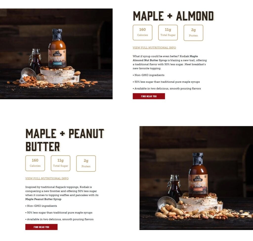 kodiak nut butters landing pages in shopify