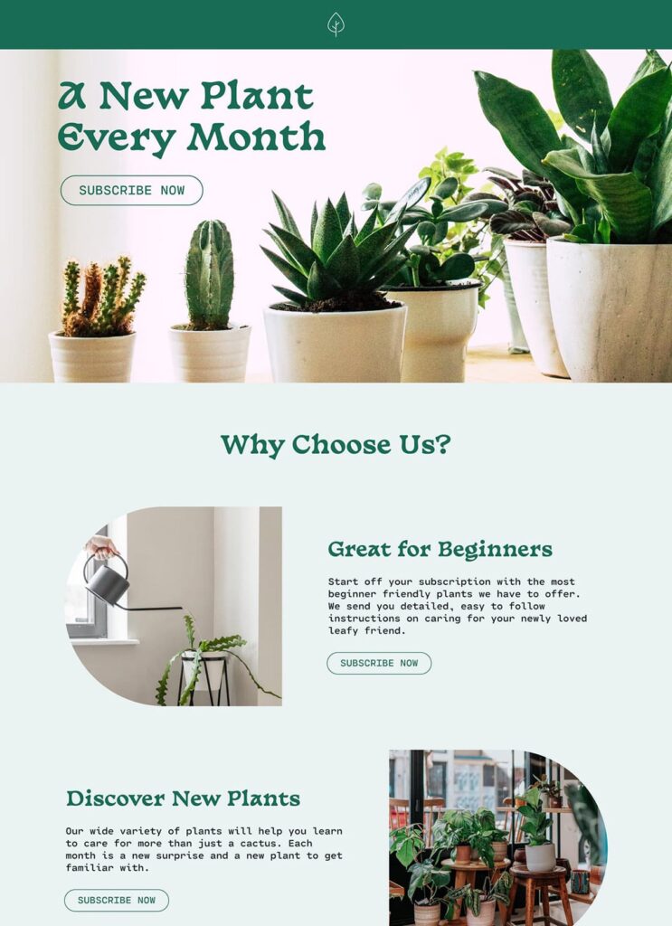 landing page plant subscription landing pages in shopify