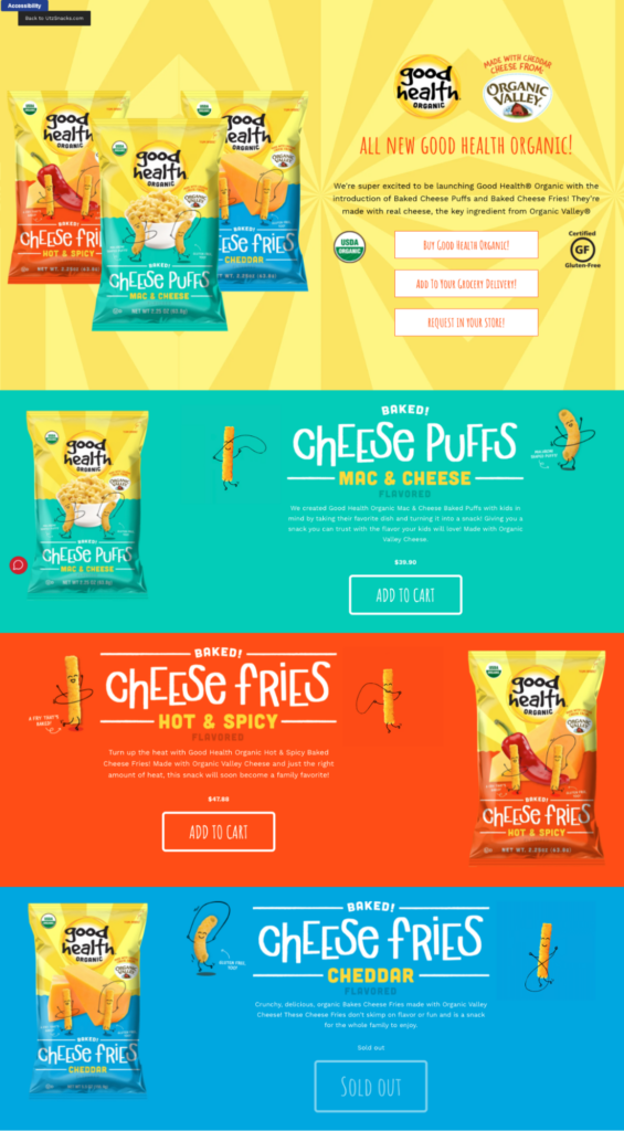 utz full page ecommerce landing page examples