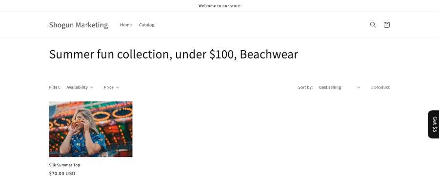 Screenshot of Shopify page with product added.