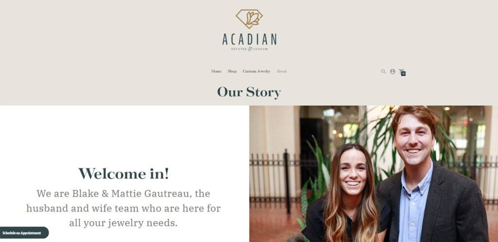 acadian above fold about us page examples