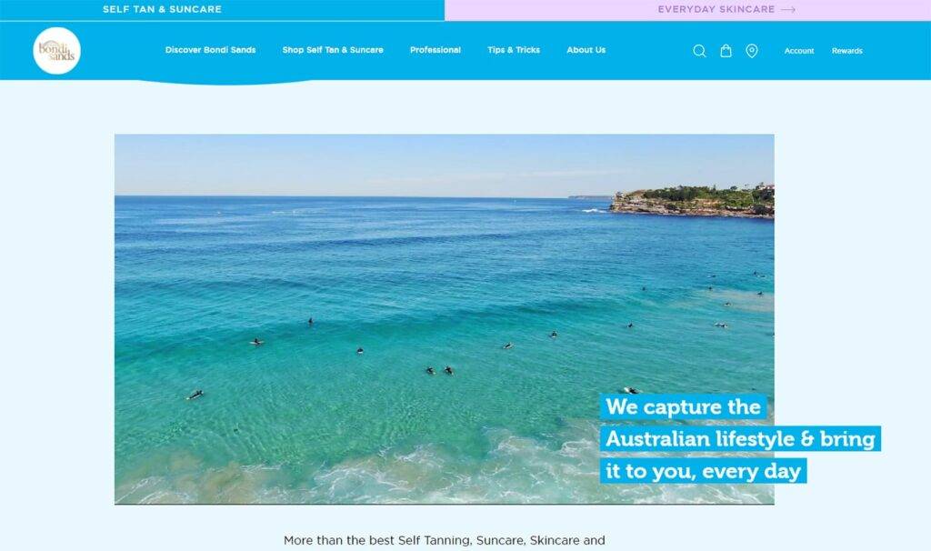bondi sands above fold about us page examples