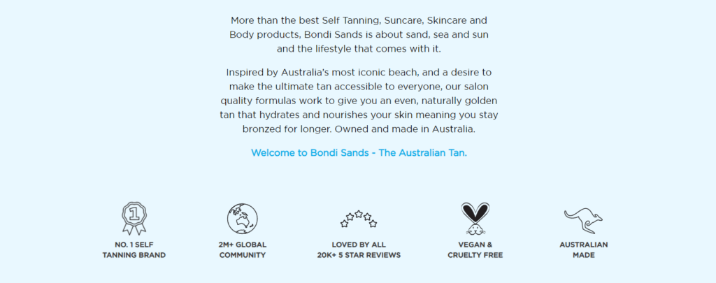 bondi sands icons about us page examples