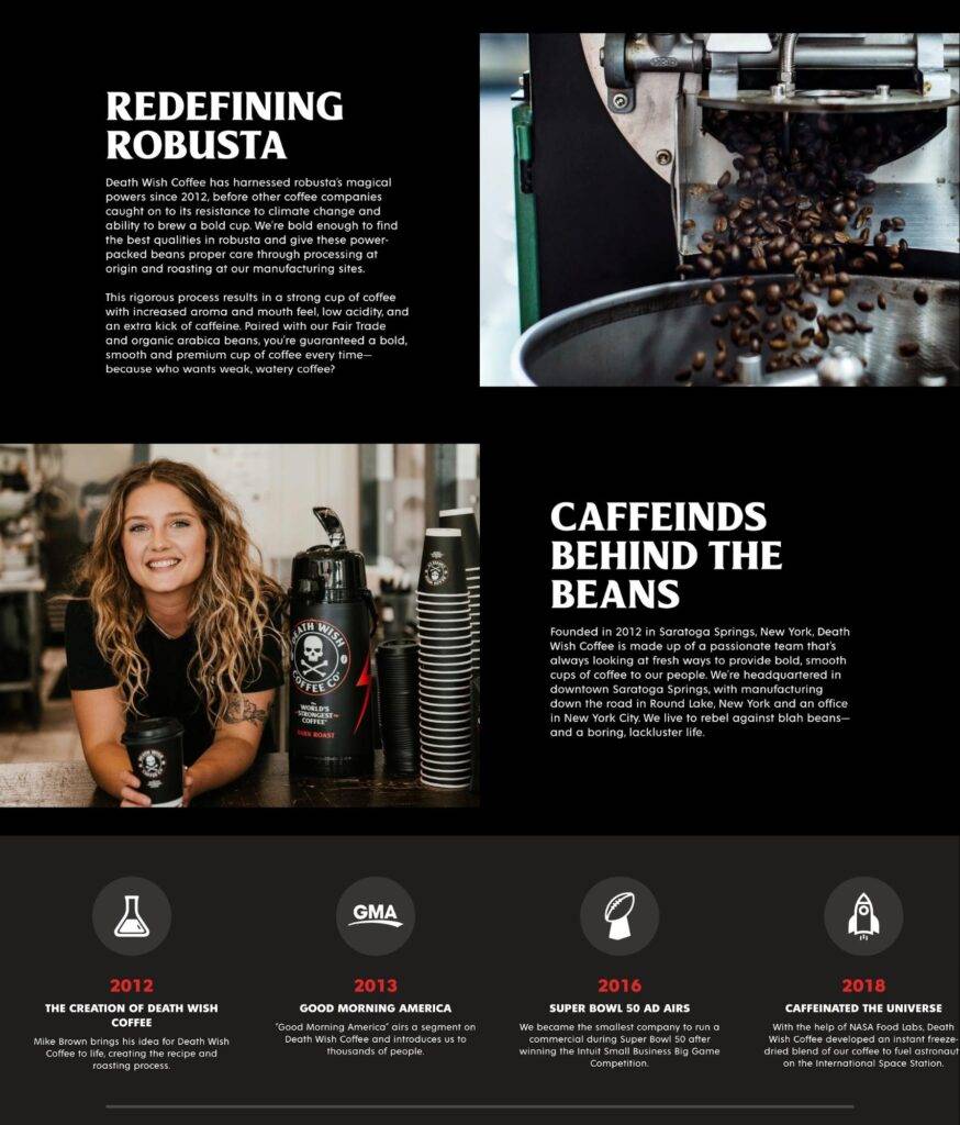 death wish robusta beans about us page examples