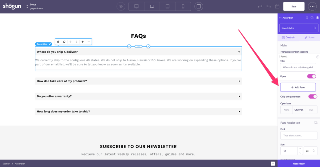 faqs accordion shopify page templates