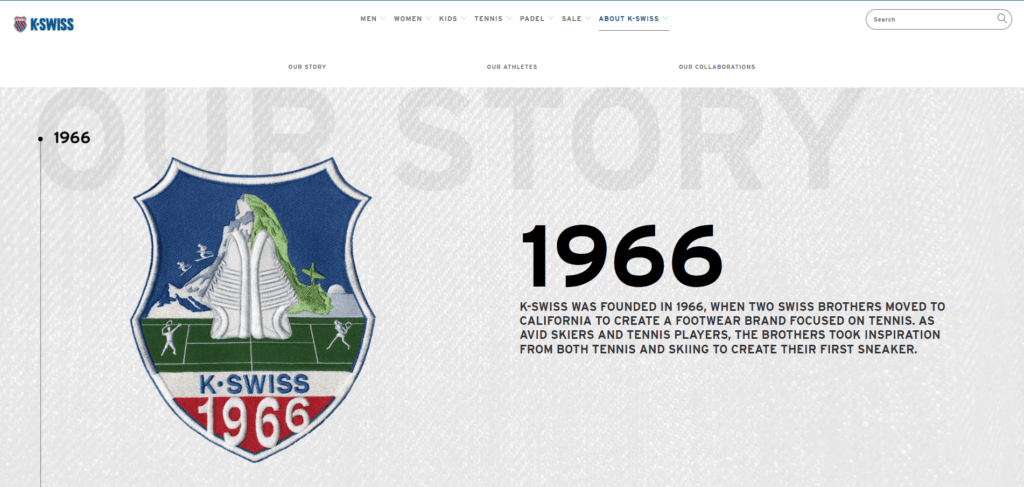 kswiss timeline start about us page examples