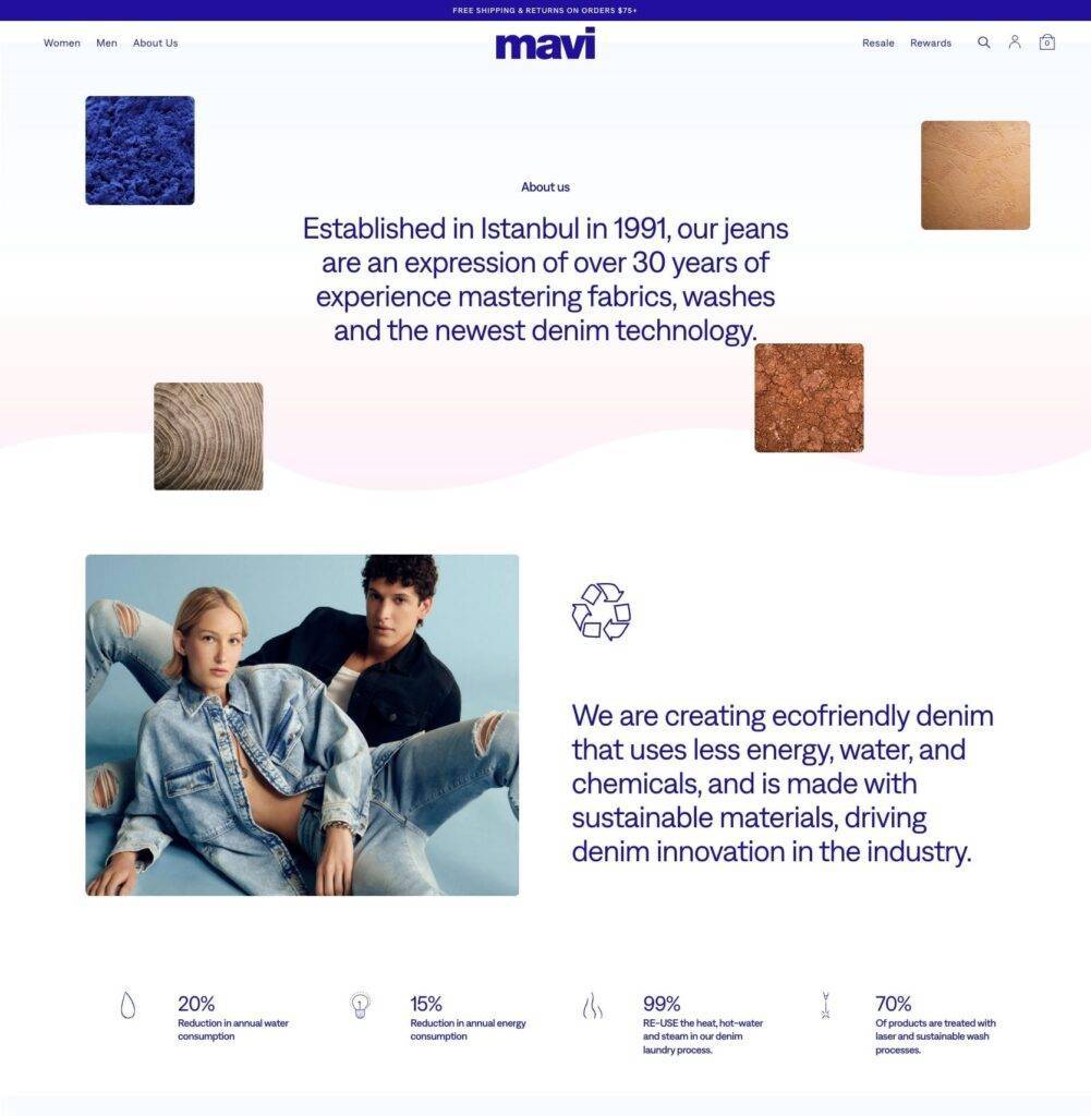 mavi above fold about us page examples