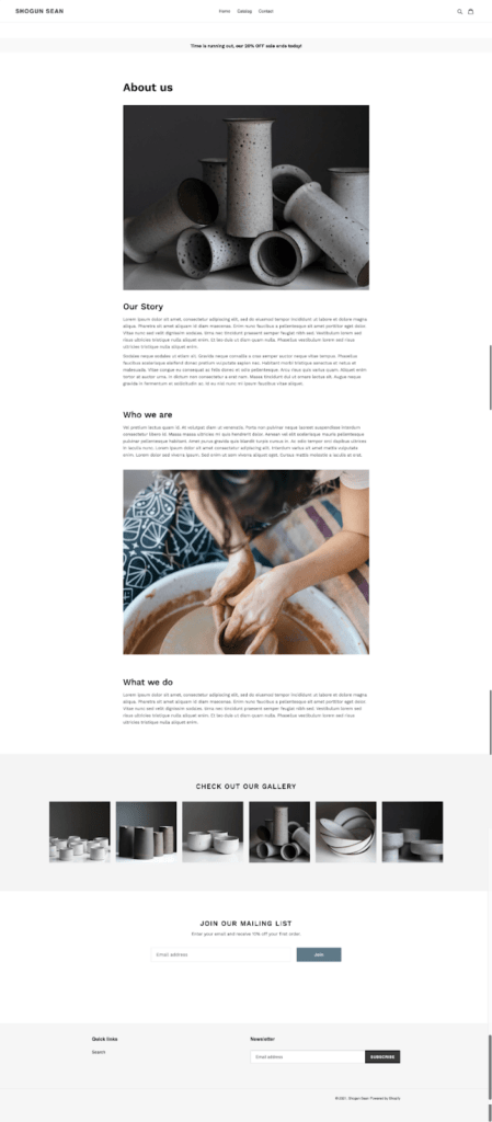 page builder about us template shopify page templates