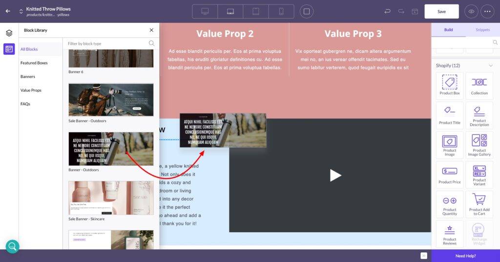 pb add block shopify page templates