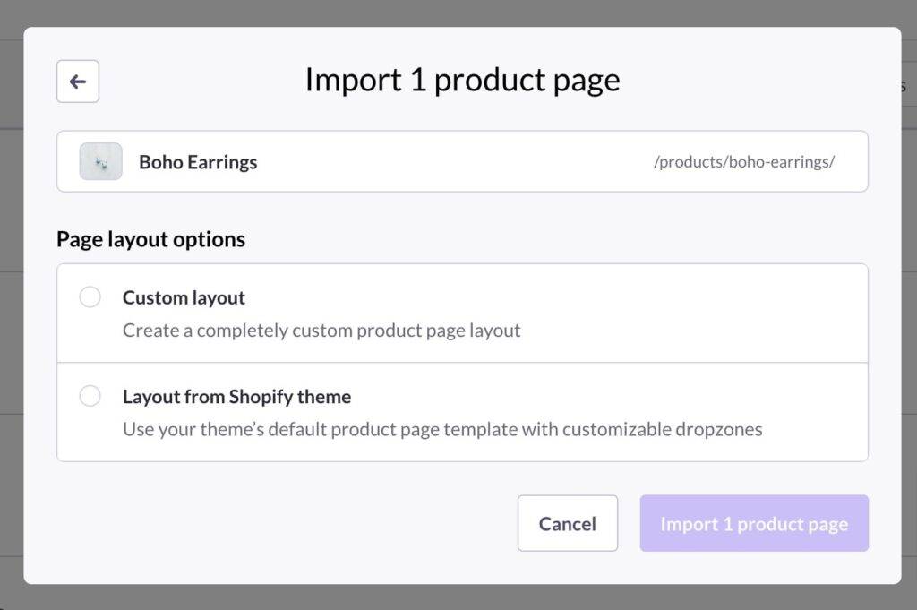 product page import style shopify page templates
