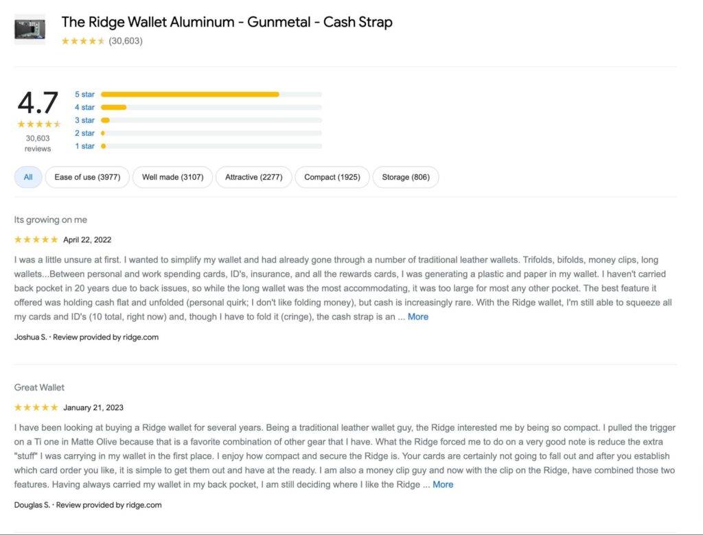 the ridge google reviews customer review examples