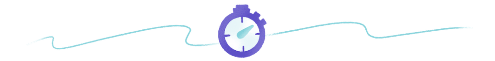 teal and purple abstract graphic with a stopwatch