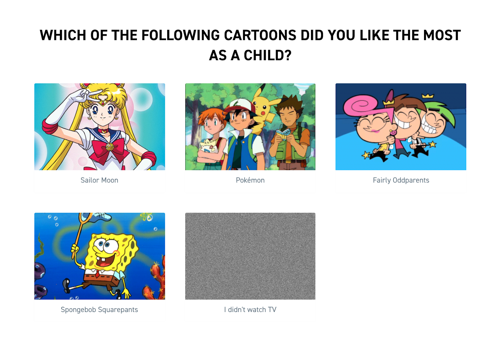 Example of Doe Lashes' Quiz Question about favorite cartoon
