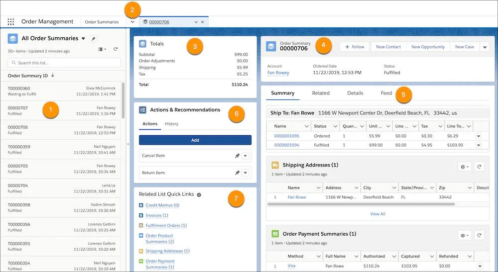 screenshot of the Salesforce Order Management Console