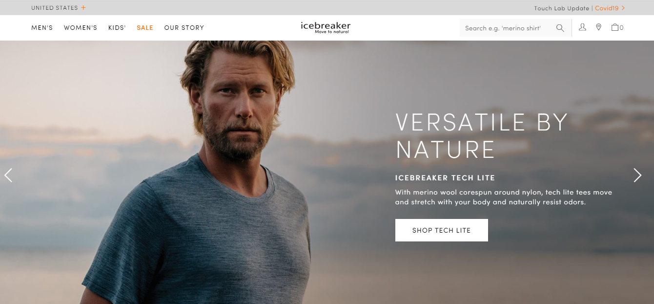 screenshot of the Icebreaker home page with a man wearing a gray shirt
