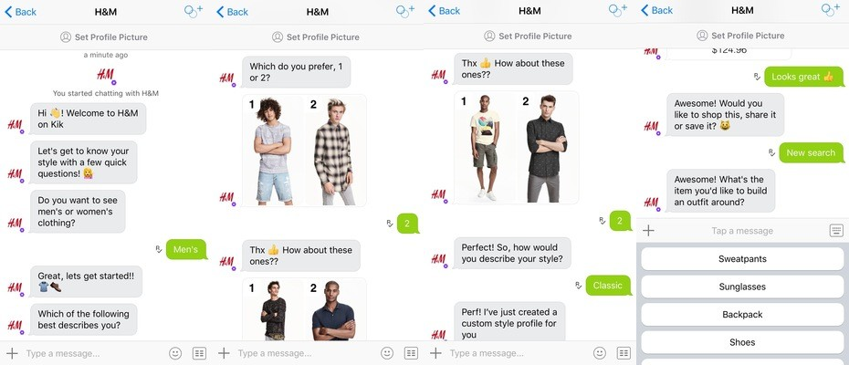 An example of H&M's virtual shopping assistant via Facebook Messenger