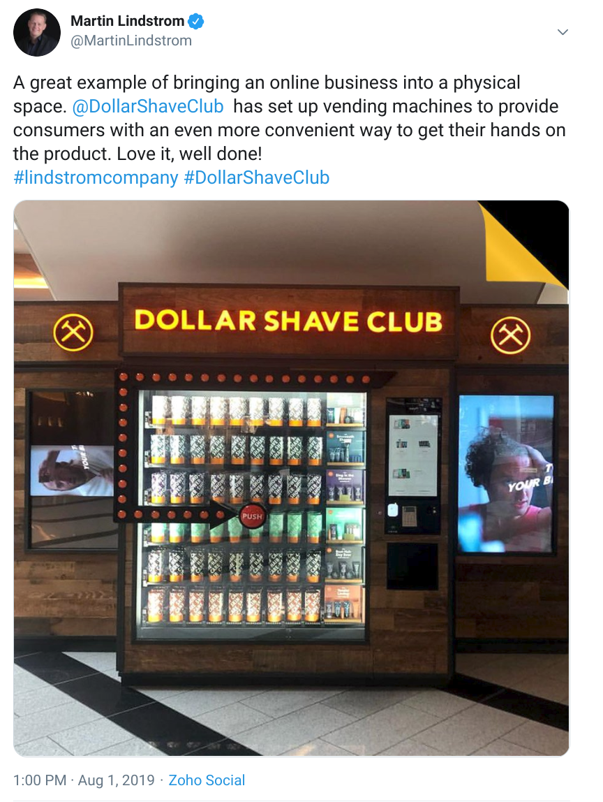 positive tweet about dollar shave club setting up vending machines