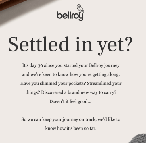Bellroy, an Australian accessories brand, asks for feedback in an email