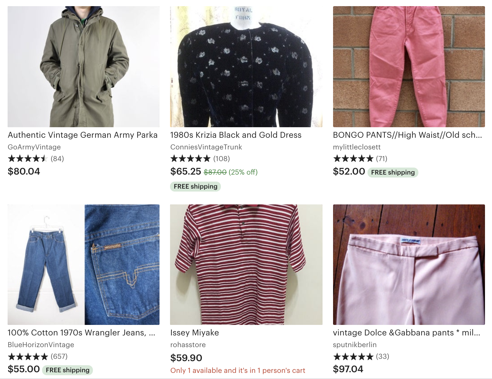 examples of vintage clothing on Etsy