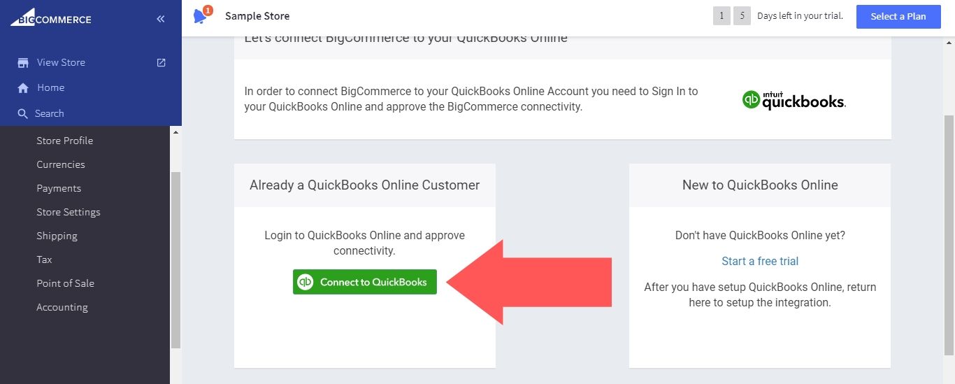 Select “Connect to QuickBooks” (if you don’t have a QuickBooks Online account, you can sign up for a free trial through this page)