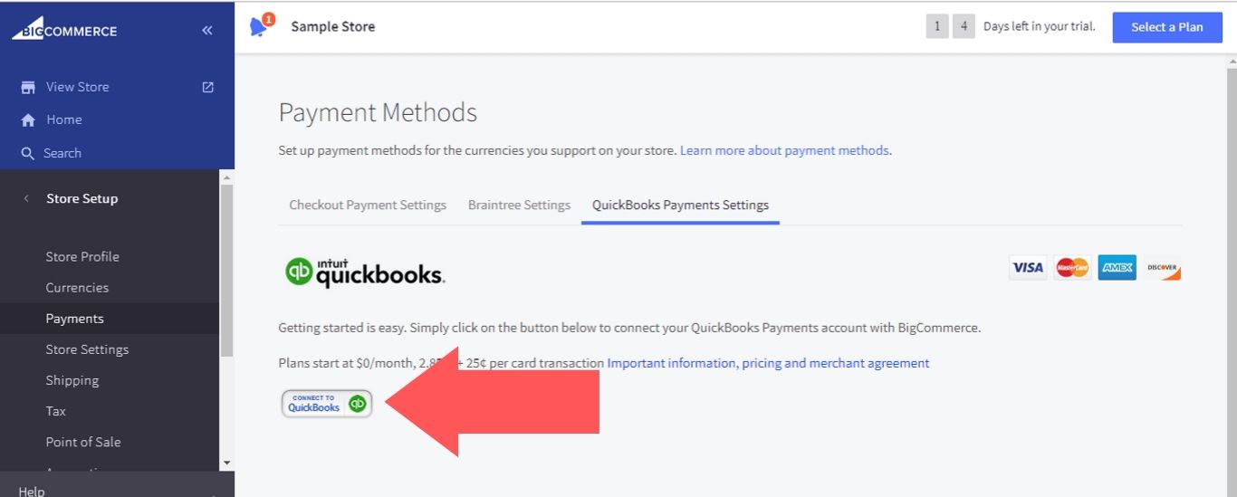 Click on the “Connect to QuickBooks” button