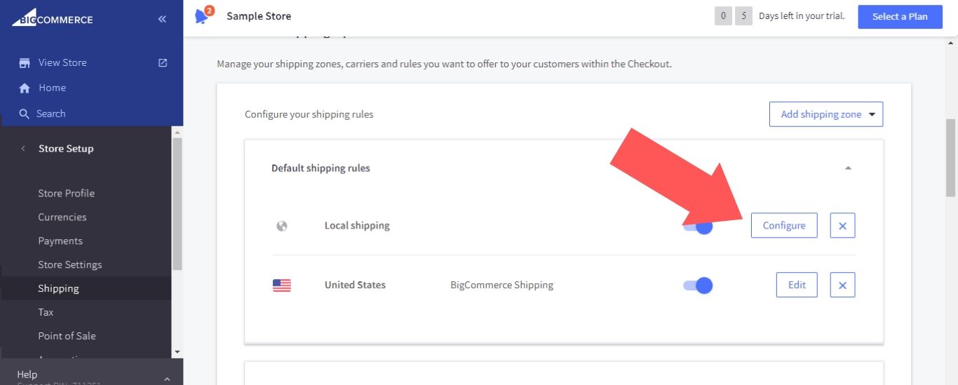 To add a shipping method to a shipping zone, click on the “Configure” button next to the zone