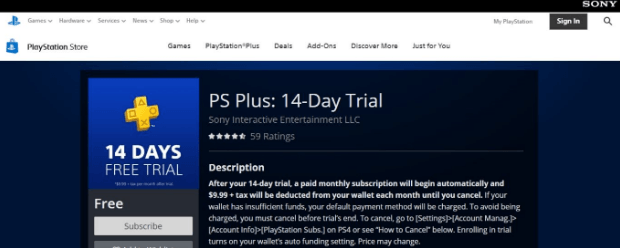 PlayStation 4-day trial offer
