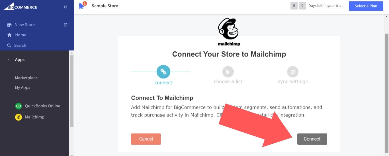 Select “Connect” for Mailchimp
