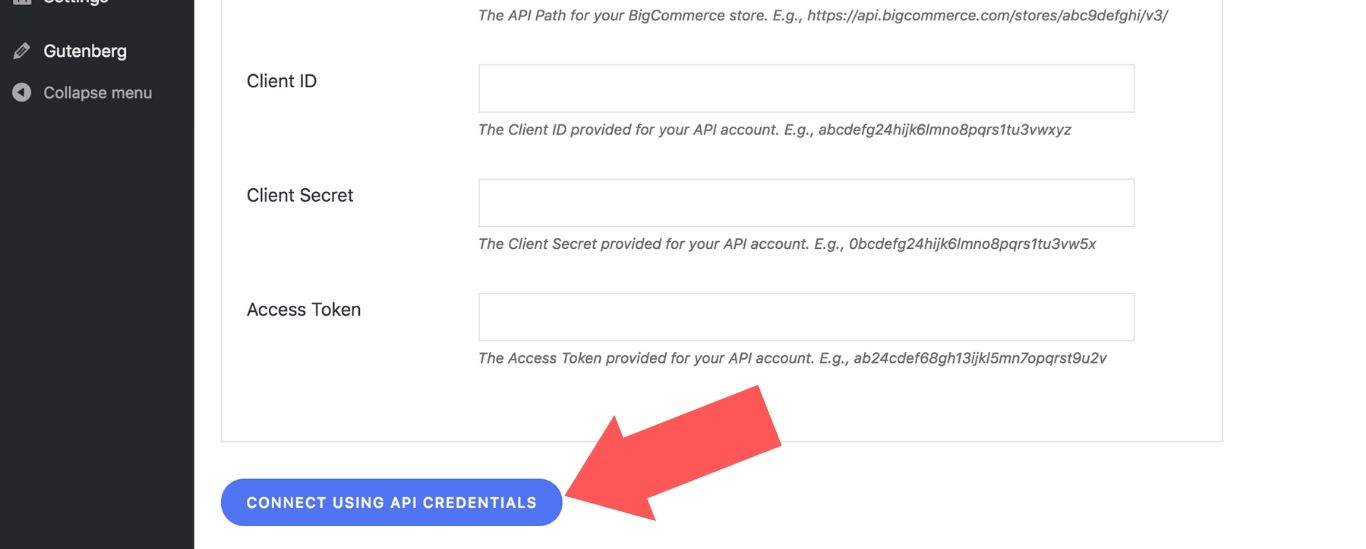 Select “Connect Using API Credentials”