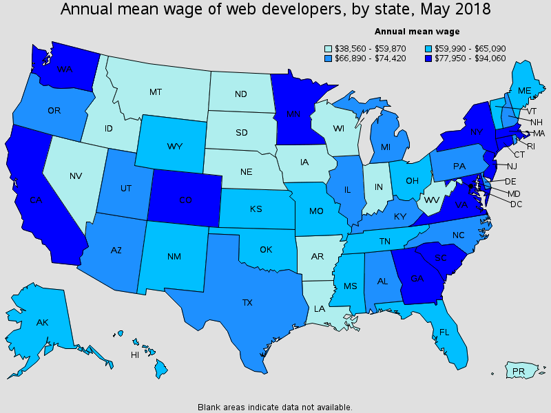 wage of web developers by state