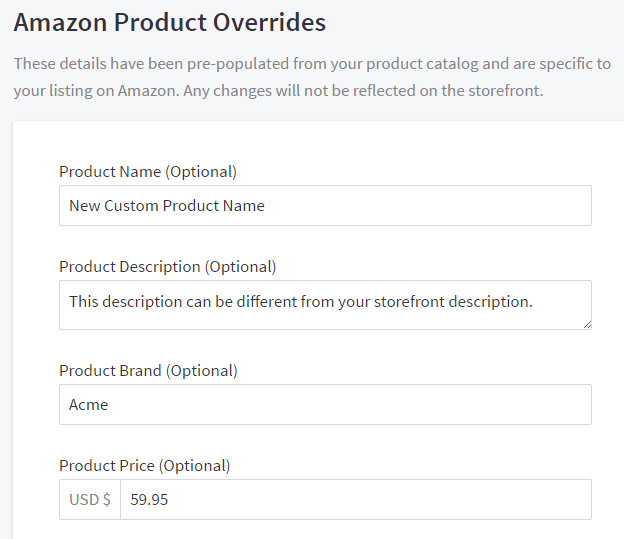 Amazon Product Overrides