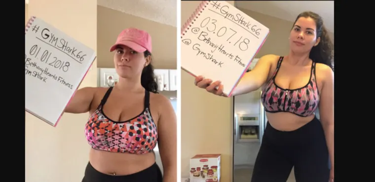 a woman in workout clothing participating in the gymshark hashtag challenge