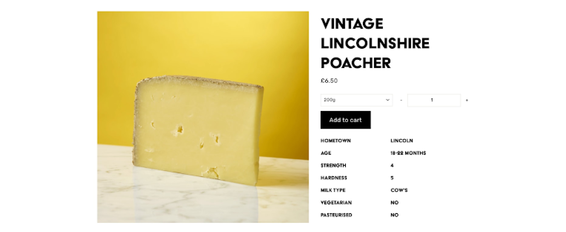 An example product page from The Cheese Geek site.