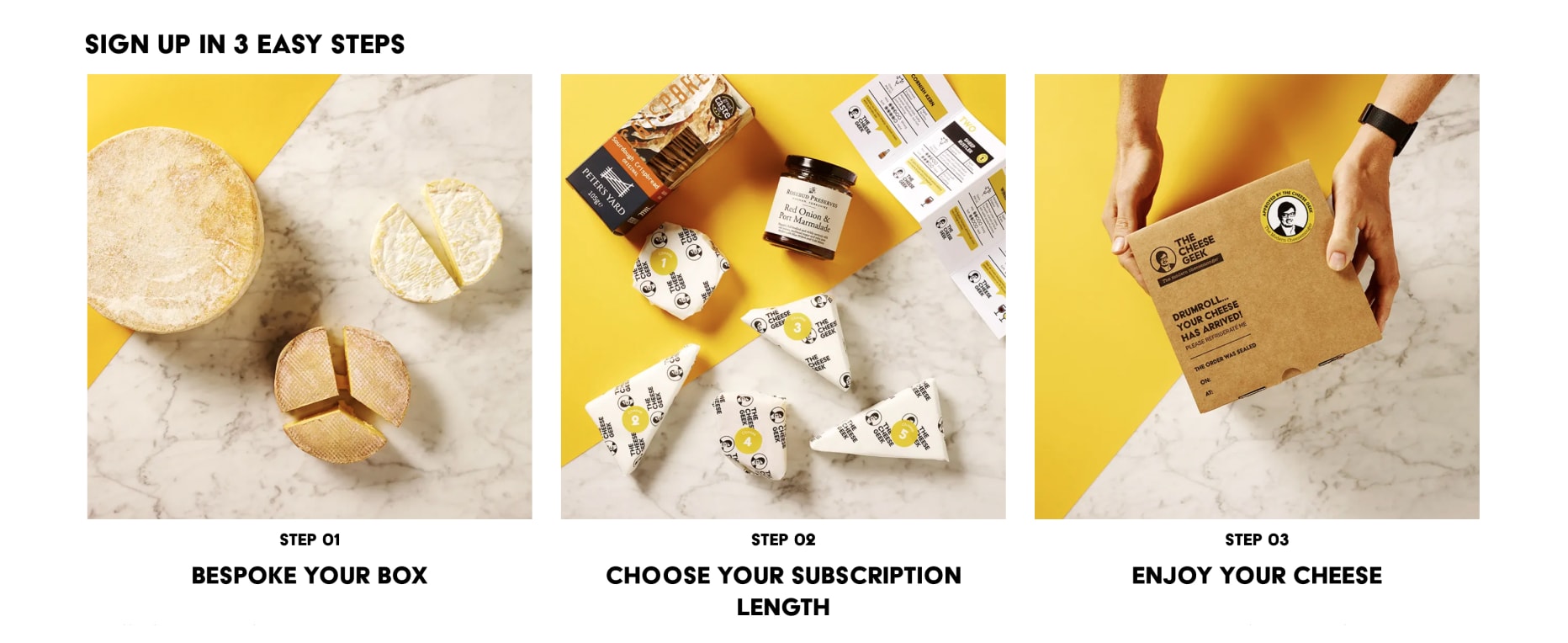 An example sign up flow from The Cheese Geek's storefront