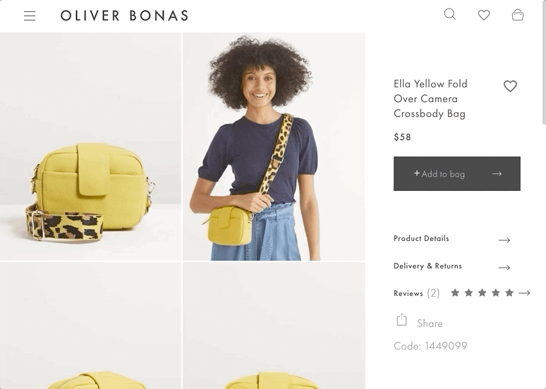 Scrolling through a product page on the Oliver Bonas site