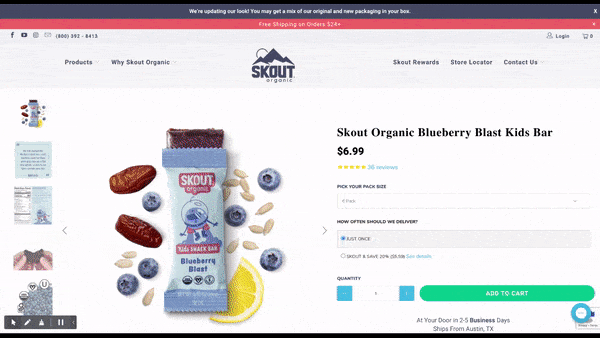 skout organic snack brand product page custom shogun theme